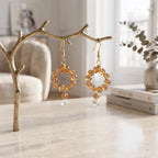 Amber Crystal & Gold Dangle Earrings