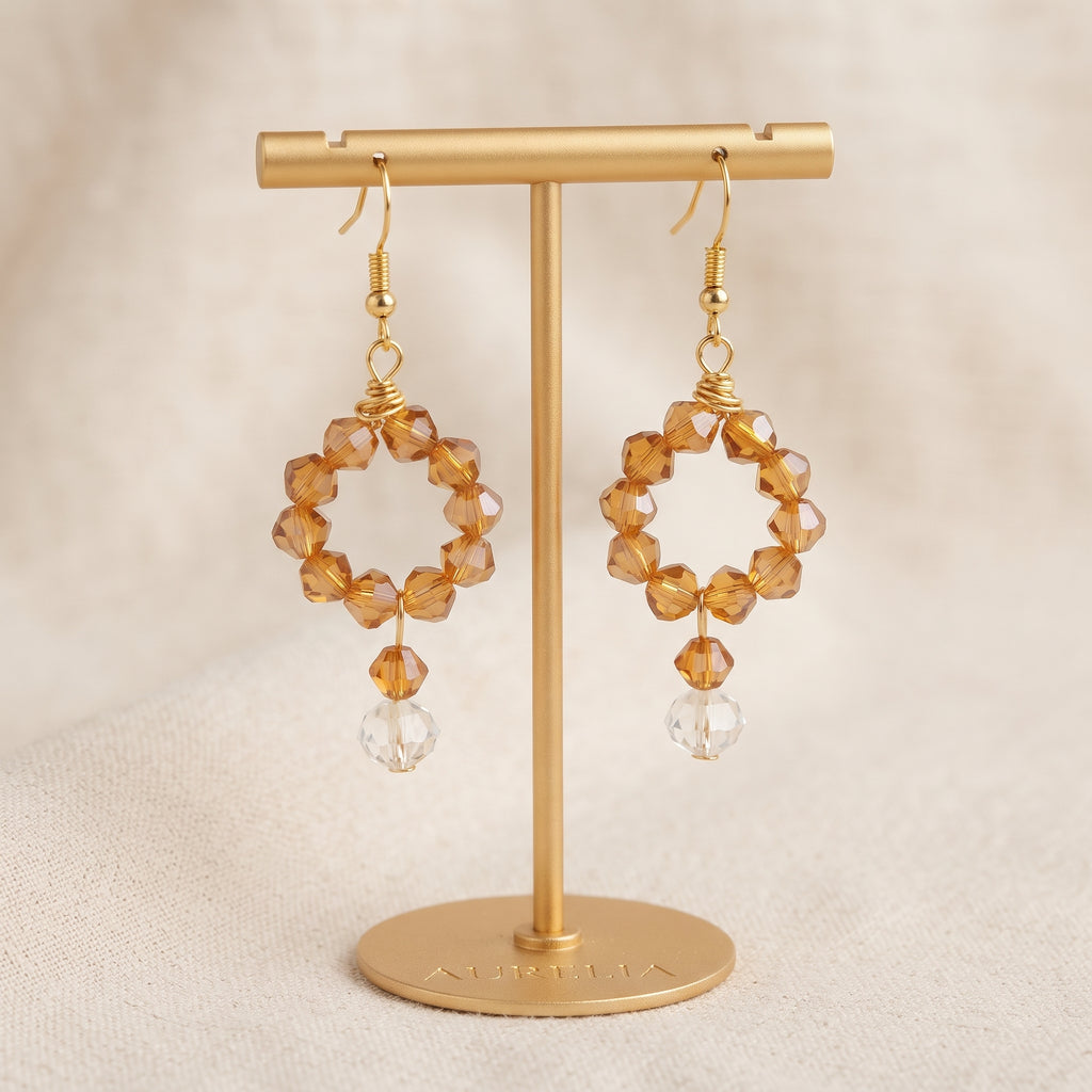Amber Crystal & Gold Dangle Earrings