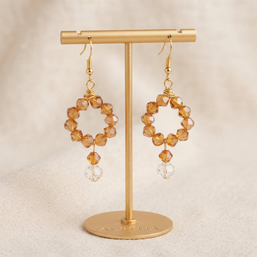 Amber Crystal & Gold Dangle Earrings