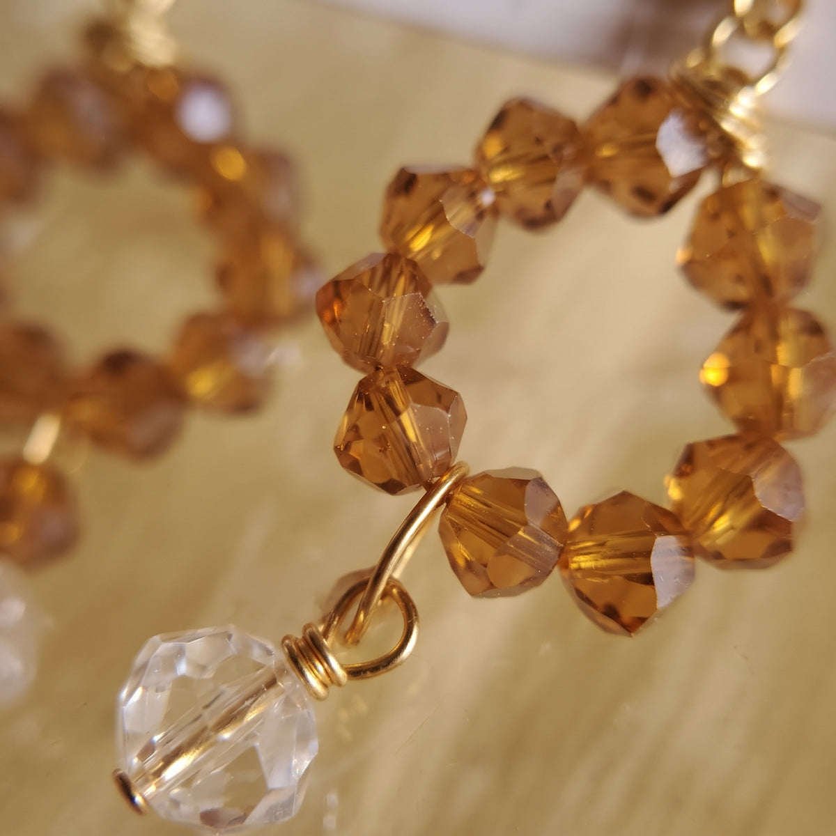 Amber Crystal & Gold Dangle Earrings
