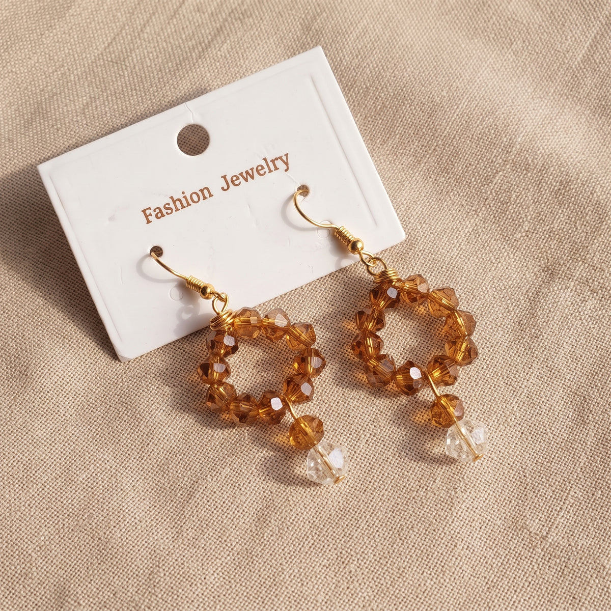 Amber Crystal & Gold Dangle Earrings