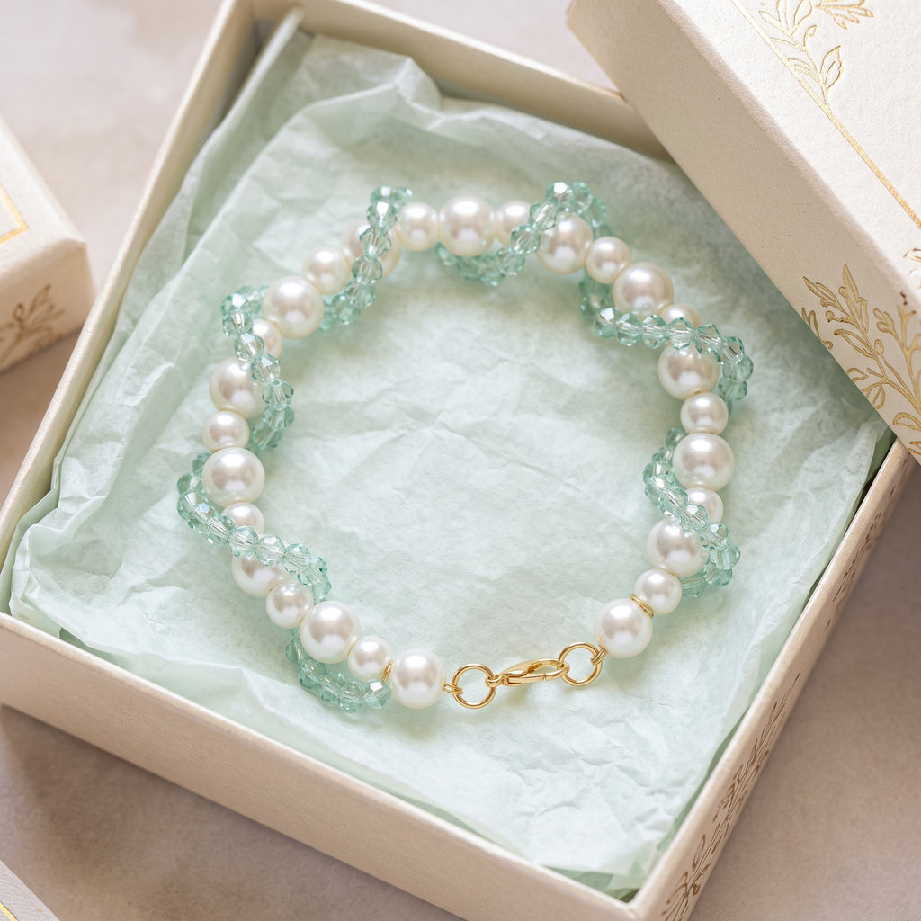Mint Cascade Pearl Beaded Bracelet