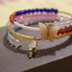 Multicolour Butterfly & Rose Beaded Wrap Bracelet