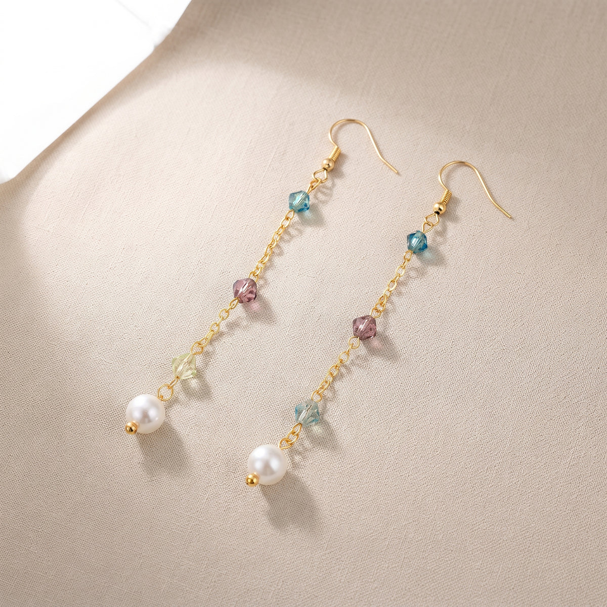 Multicolour Beaded Pearl Long Chain Dangle Earrings