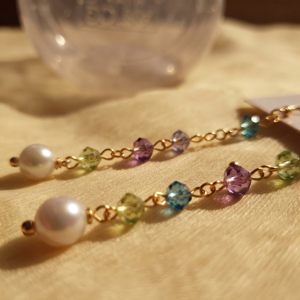 Multicolour Beaded Pearl Long Chain Dangle Earrings