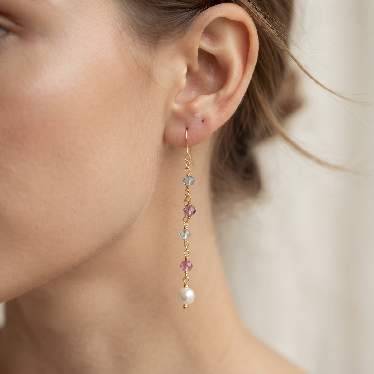 Multicolour Beaded Pearl Long Chain Dangle Earrings
