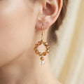 Amber Crystal & Gold Dangle Earrings