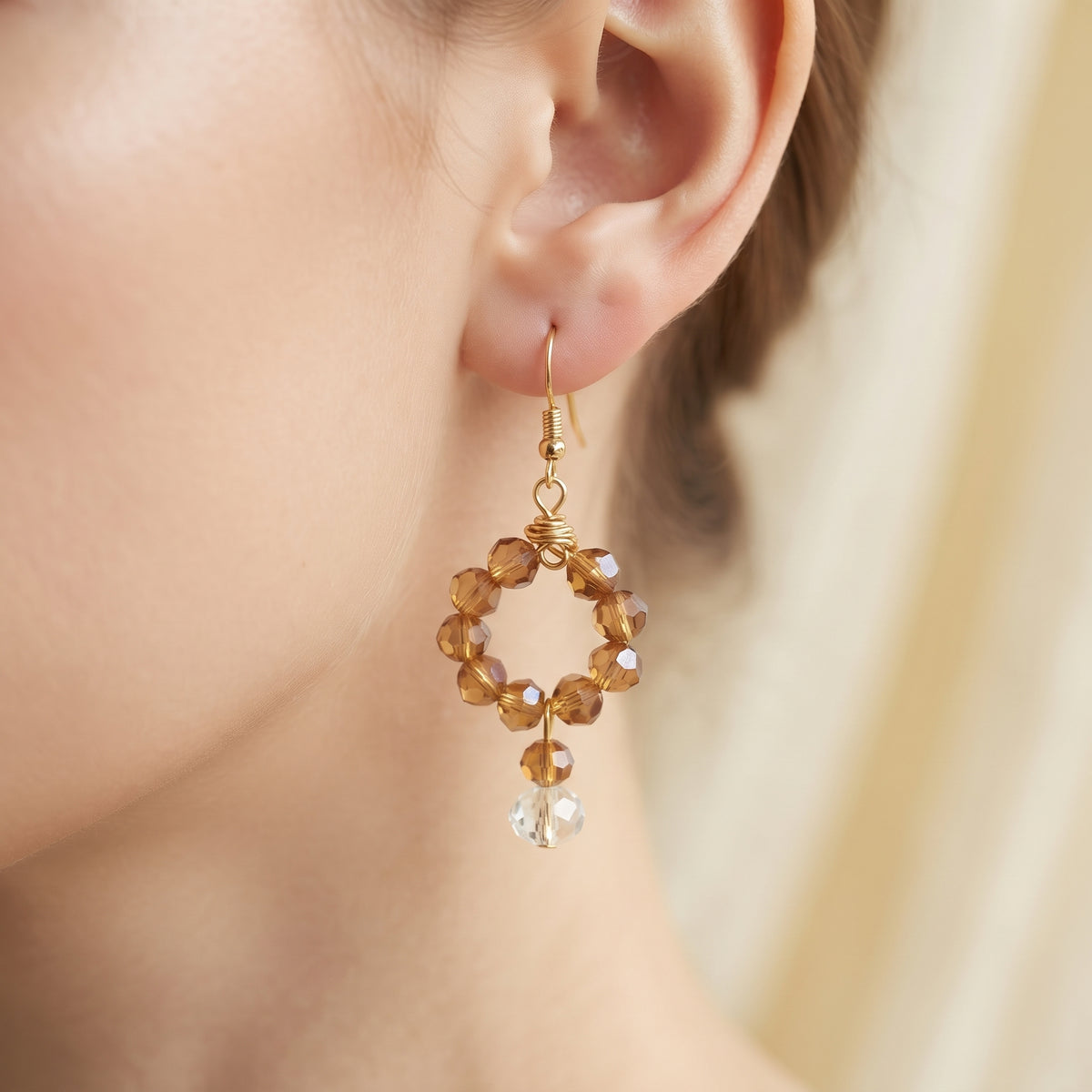 Amber Crystal & Gold Dangle Earrings