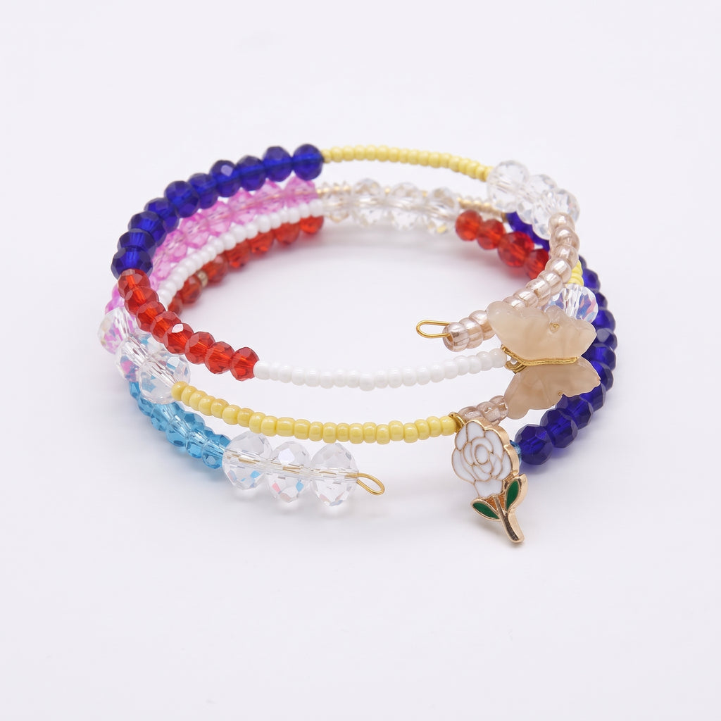 Multicolour Butterfly & Rose Beaded Wrap Bracelet