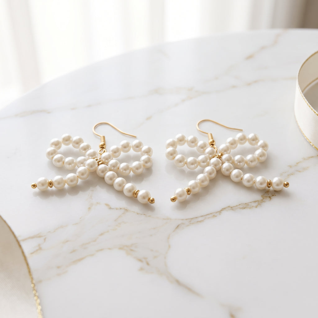 Pearl Bow Dangle Earrings