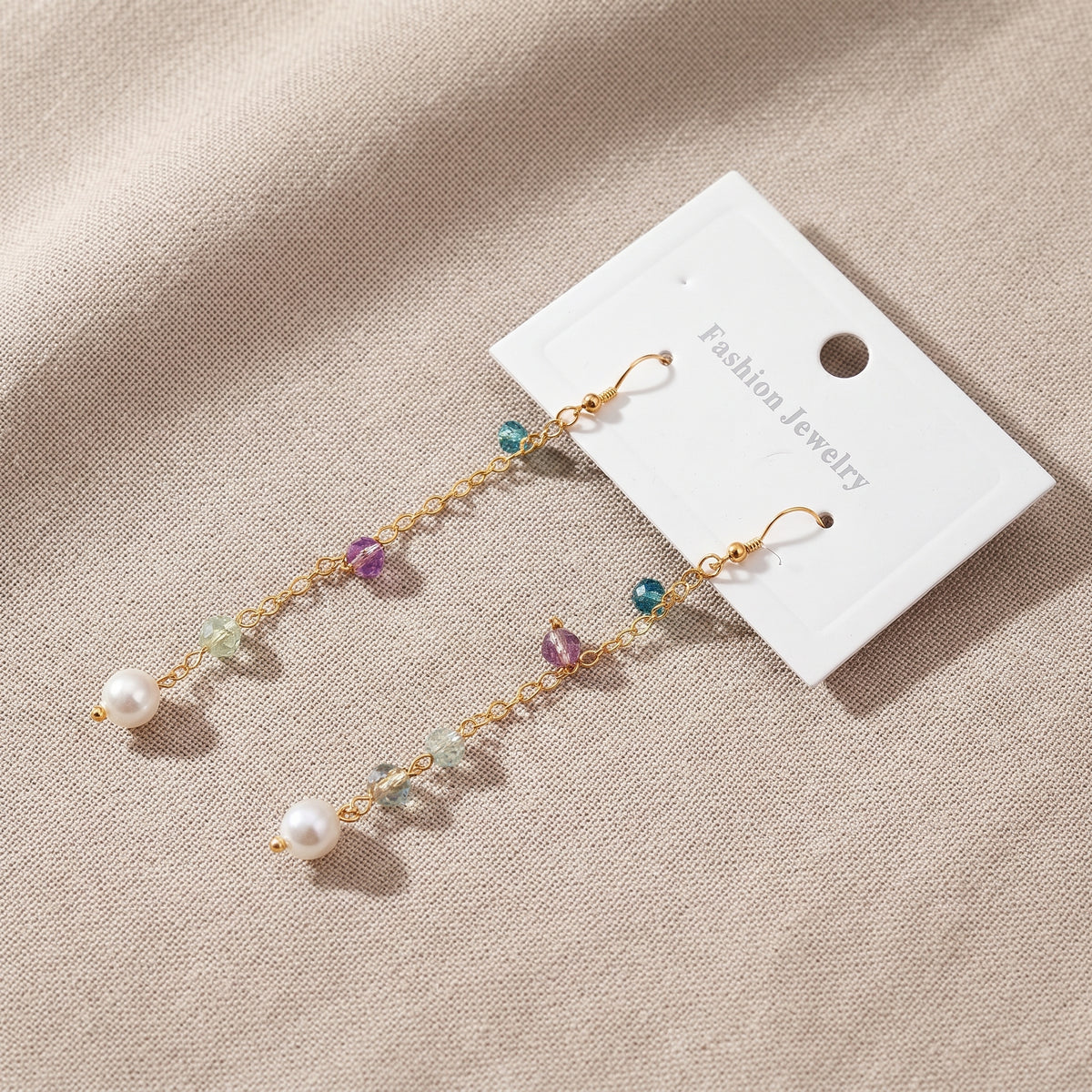 Multicolour Beaded Pearl Long Chain Dangle Earrings