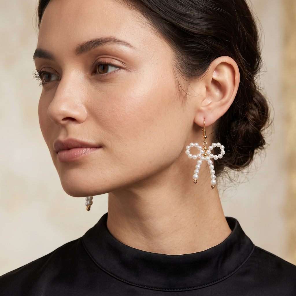 Pearl Bow Dangle Earrings